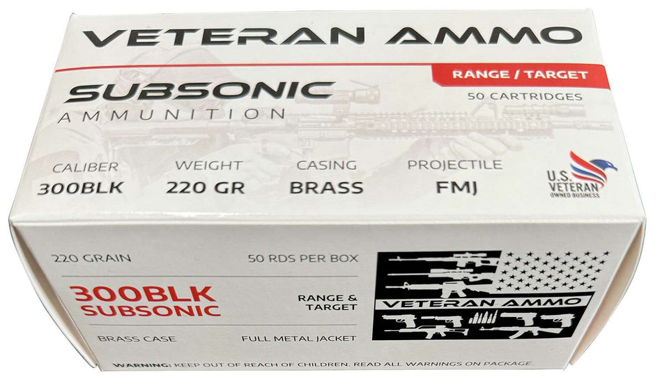 Veteran Ammo .300 AAC Blackout SubSonic Full Metal Jacket 220 Grain 50/Box