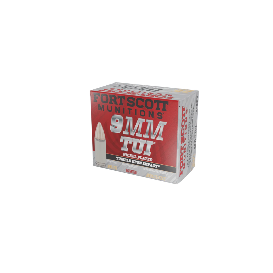 Fort Scott Munitions 9mm Luger / Parabellum Tumble Upon Impact (TUI) Nickel Solid Copper Spun 80 Grain 20/Box