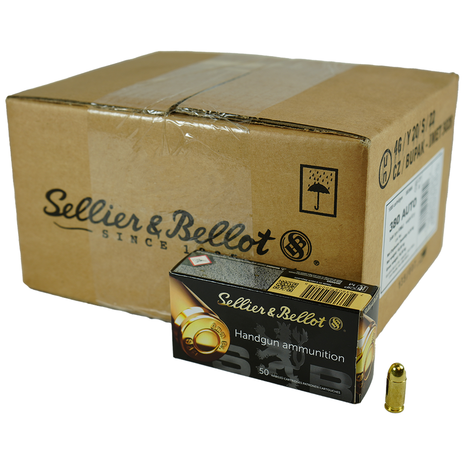 Sellier and Bellot .380 ACP/Auto Handgun Full Metal Jacket 92 Grain 1000/Box