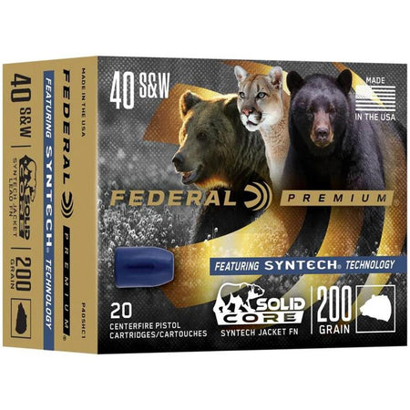 Federal .40 S&W Premium Personal Defense Solid Core Synthetic Flat Nose 165 Grain 20/Box 1000 FPS