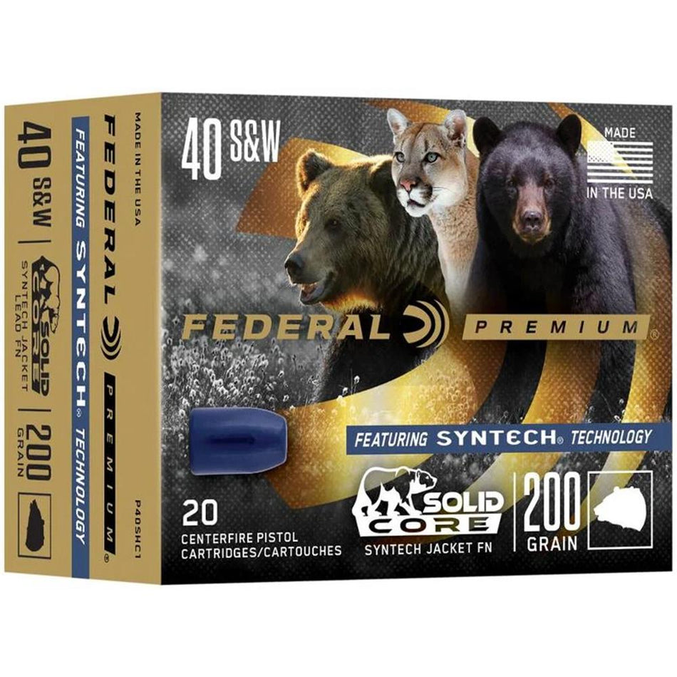 Federal .40 S&W Premium Personal Defense Solid Core Synthetic Flat Nose 165 Grain 20/Box 1000 FPS