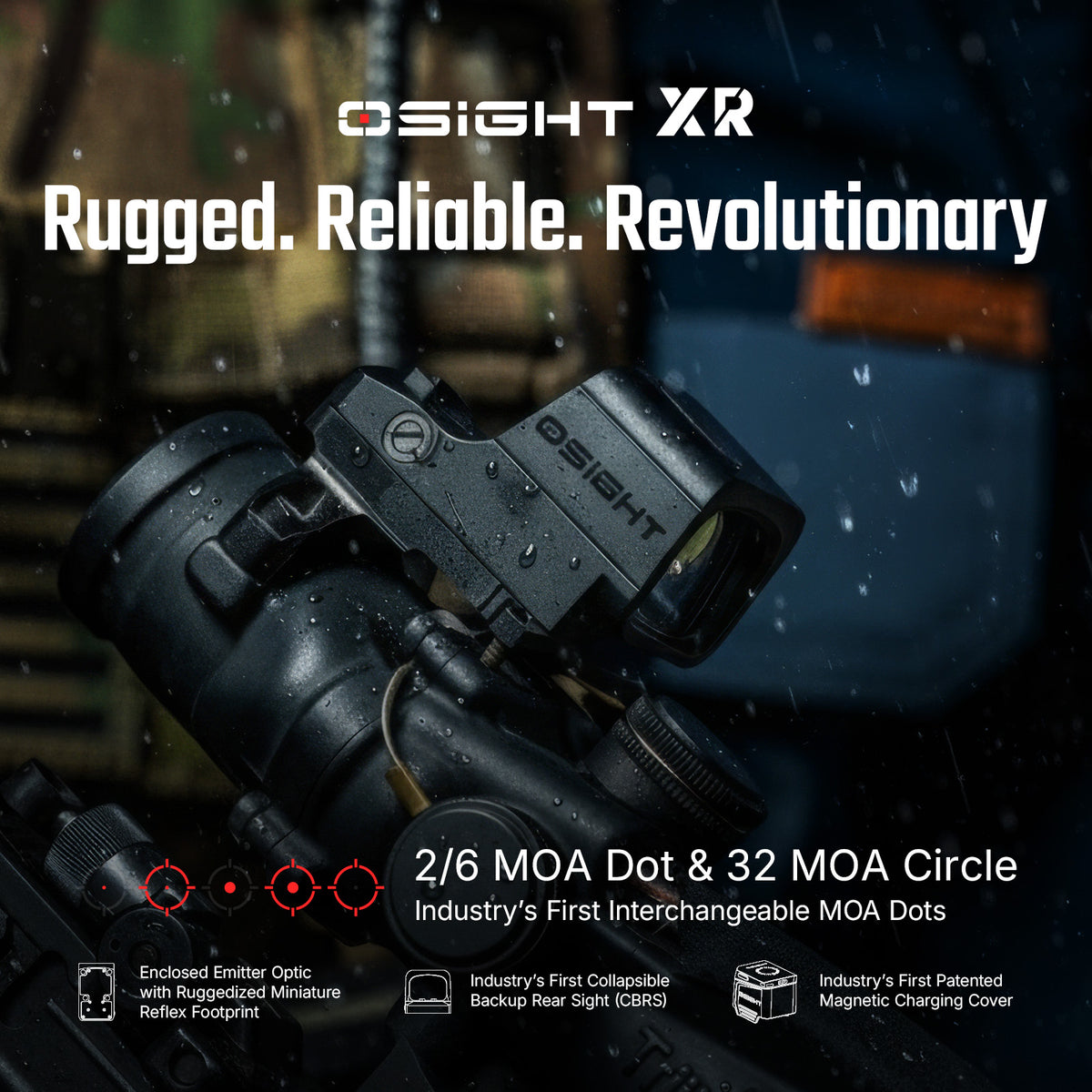 Osight XR Enclosed Emitter Red Dot 2/6+32 MOA Multi-Reticle Magnetic Charging Cover RMR Footprint