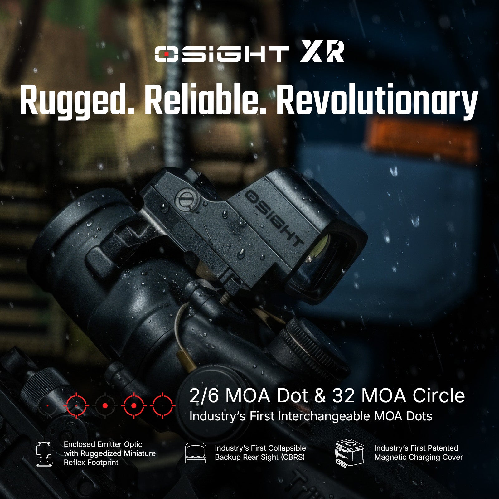 Osight XR Enclosed Emitter Red Dot 2/6+32 MOA Multi-Reticle Magnetic Charging Cover RMR Footprint