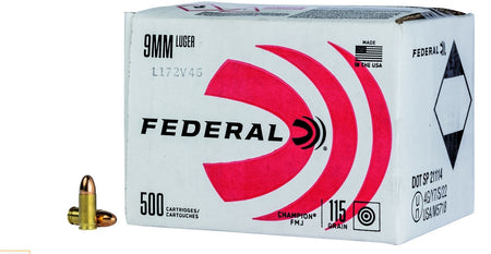 Federal 9mm Luger/Parabellum C9115A500 Champion Training Full Metal Jacket FMJ 115 Grain