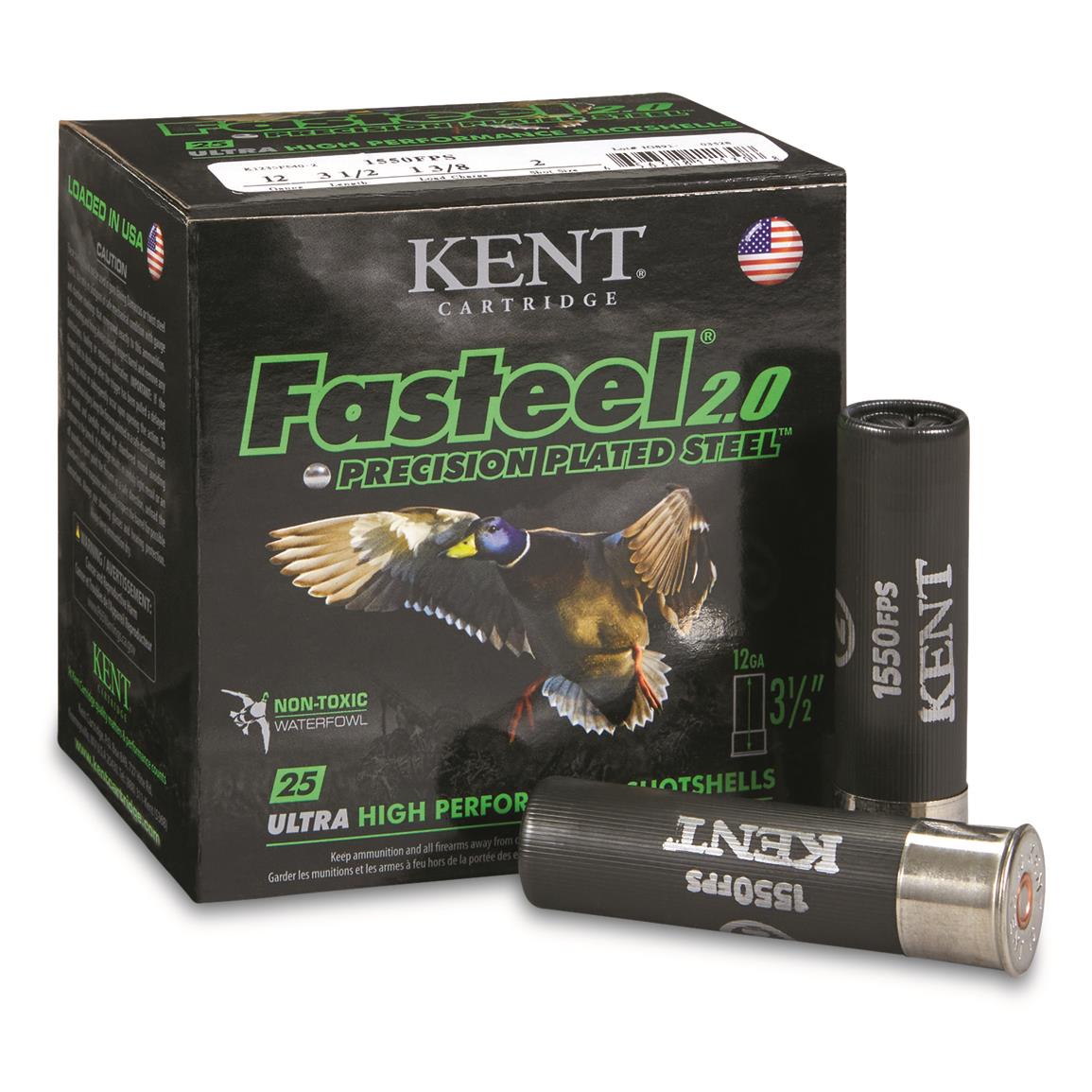 Kent Cartridge 12 Gauge Fasteel 2.0 Precision Plated Steel #2 1-3/8 oz 3.5 in 25/Box
