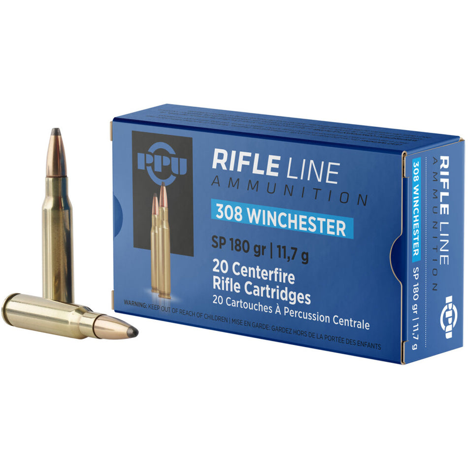 PPU PP3083 Standard Rifle  308 Win 180 gr Soft Point (SP) 20 Per Box/ 10 Cs