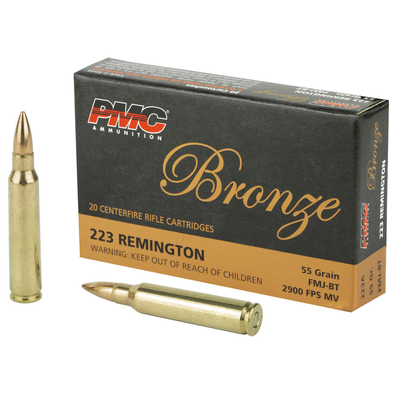 PMC Bronze 223 Rem 55 gr Full Metal Jacket Boat Tail 20 Per Box - 1000/Case