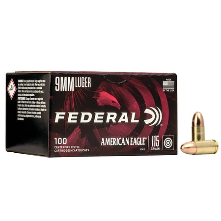 American Eagle AE9DP100 FMJ 115 Grain 9mm 100 Per Box 1180 FPS