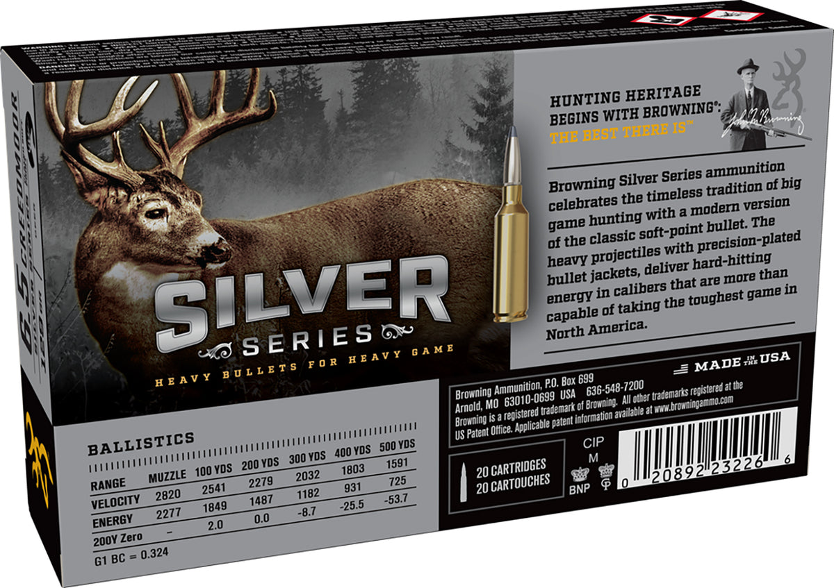 Browning 6.5mm Creedmoor Silver Plated Soft Point 129 Grain 20/Box