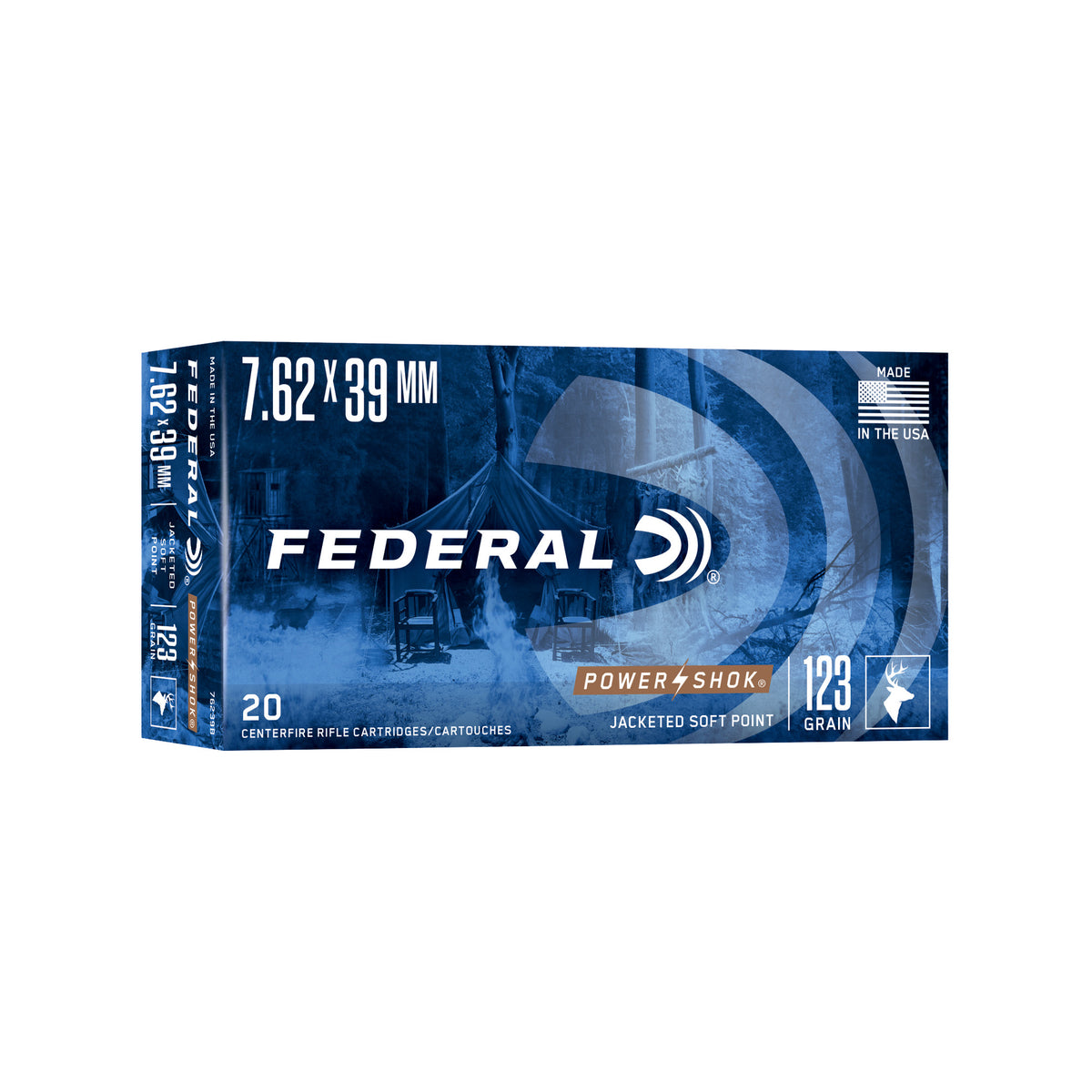 Federal 7.62x39mm PowerShok Jacketed Soft Point 123 Grain 20/Box