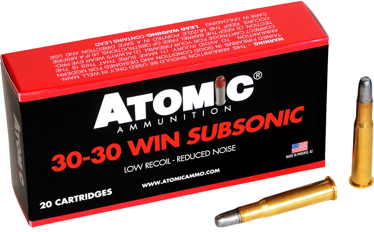 Atomic .30-30 Winchester Subsonic Lead Round Nose Flat Point 165 Grain 20/Box