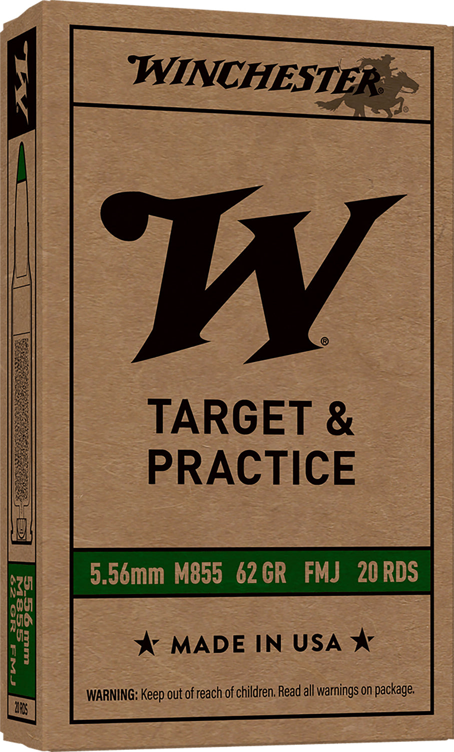 Winchester M855 Green Tip 5.56x45mm NATO 62 gr Full Metal Jacket 20 Per Box - 1000/Case 3060 FPS