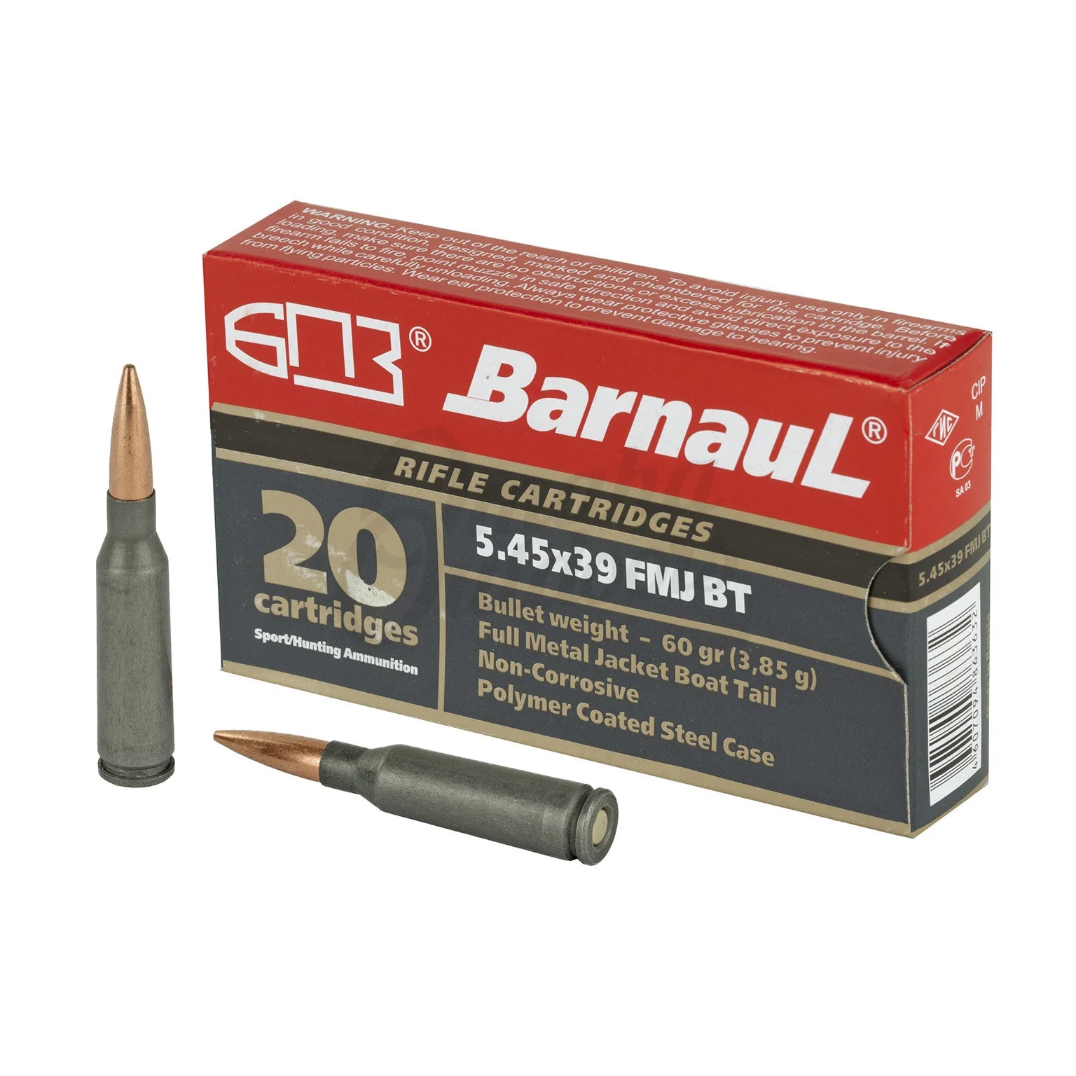 Barnaul 5.45x39mm  Full Metal Jacket Boat-Tail 60 Grain 20/Box