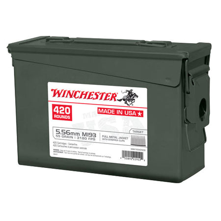 Winchester 5.56x45mm NATO USA M193 Ammo Can Stripper Clips Full Metal Jacket 55 Grain 20/Box