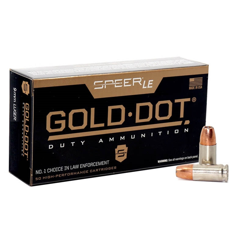 Speer 9mm Luger / Parabellum Gold Dot LE Duty Jacketed Hollow Point 115 Grain 50/Box