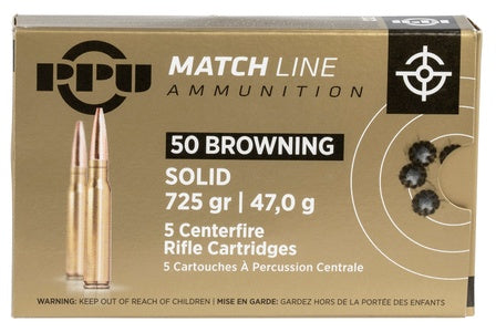 Prvi Partizan .50 BMG PPU Target Full Metal Jacket Solid (FMJS) 725 Grain 5/Box