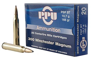 Prvi Partizan .300 Winchester Mag PPUCenterfire Pointed Soft Point Boat Tail 165 Grain 20/Box