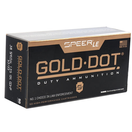 Speer .38 Special Gold Dot +P Jacketed Hollow Point 125 Grain 50/Box