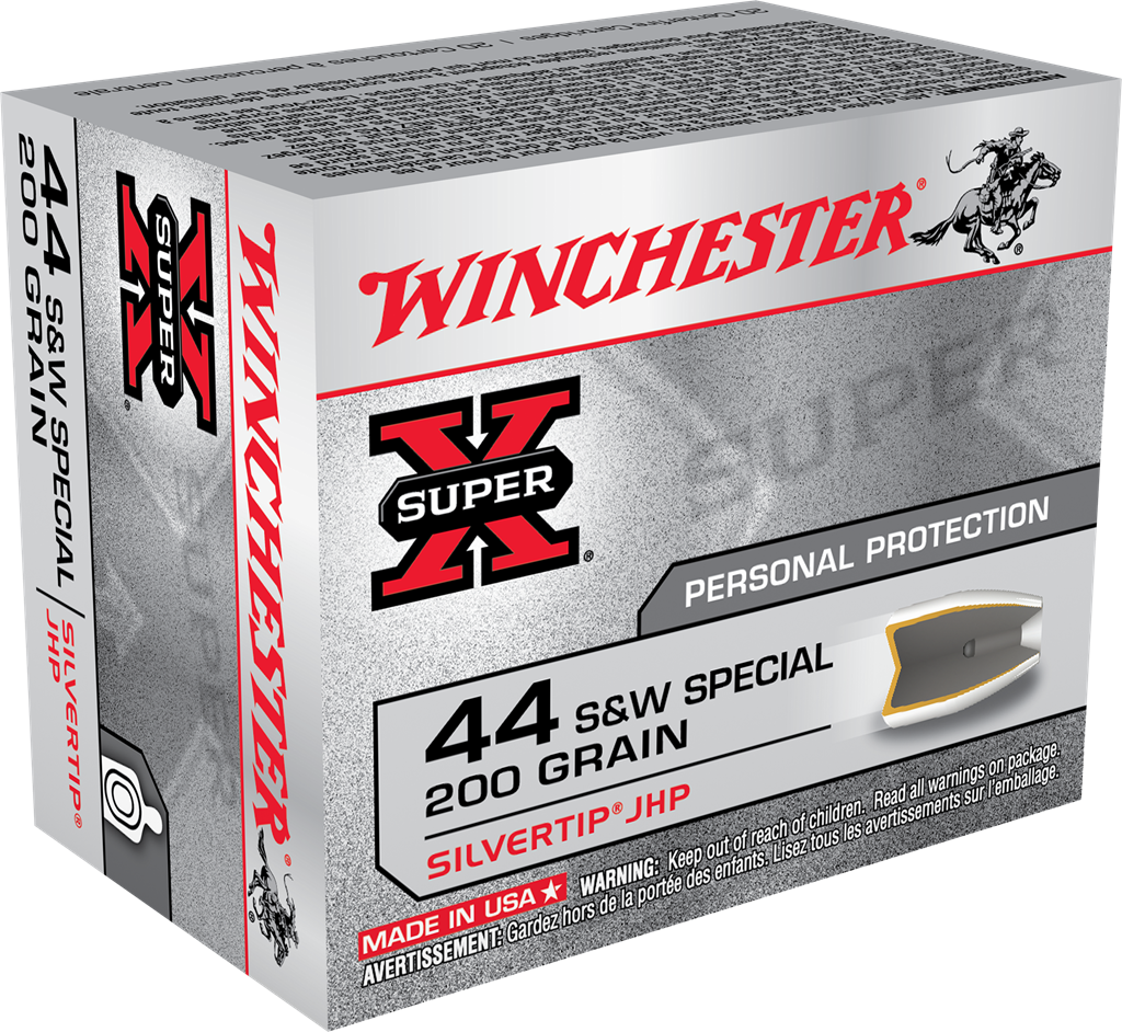 Winchester .44 S&W Special SUPER X Centerfire Pistol Personal Defense Silvertip Hollow Point 200 Grain 20/Box
