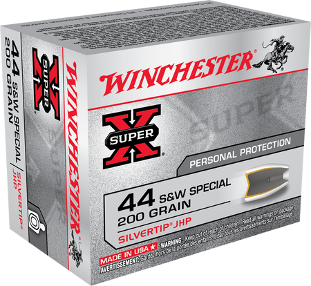 Winchester .44 S&W Special SUPER X Centerfire Pistol Personal Defense Silvertip Hollow Point 200 Grain 20/Box