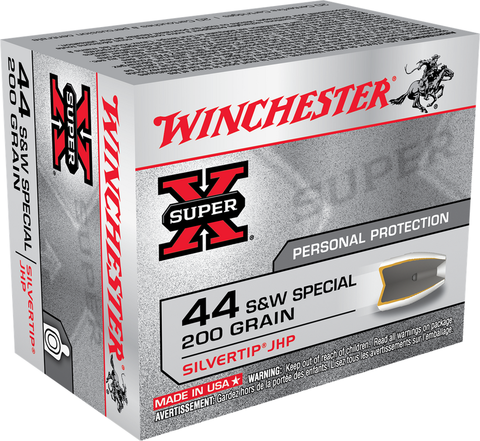 Winchester .44 S&W Special SUPER X Centerfire Pistol Personal Defense Silvertip Hollow Point 200 Grain 20/Box
