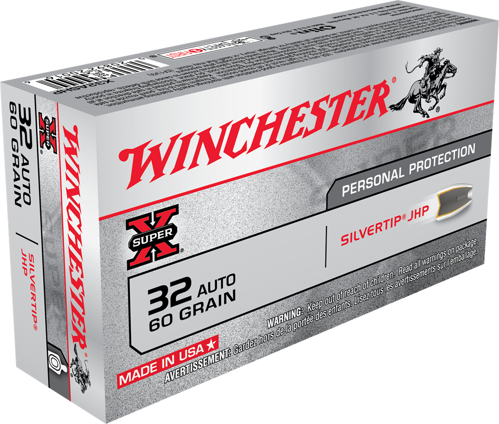 Winchester .32 ACP SUPER X Centerfire Pistol Personal Defense Silvertip Hollow Point 60 Grain 50/Box