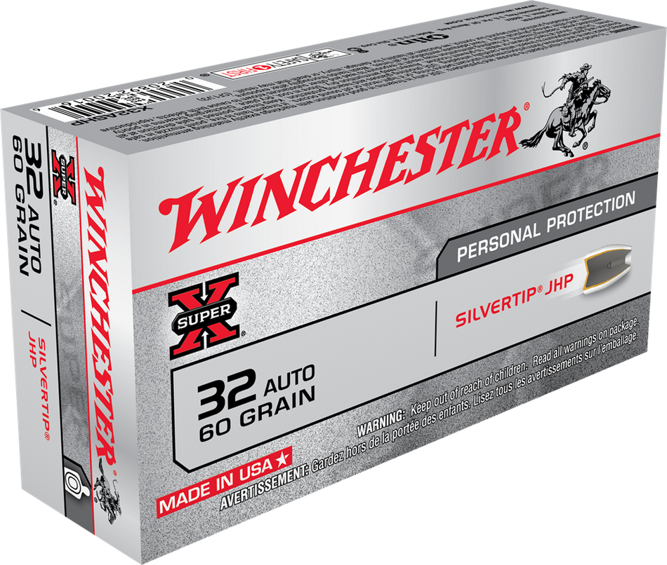 Winchester .32 ACP SUPER X Centerfire Pistol Personal Defense Silvertip Hollow Point 60 Grain 50/Box