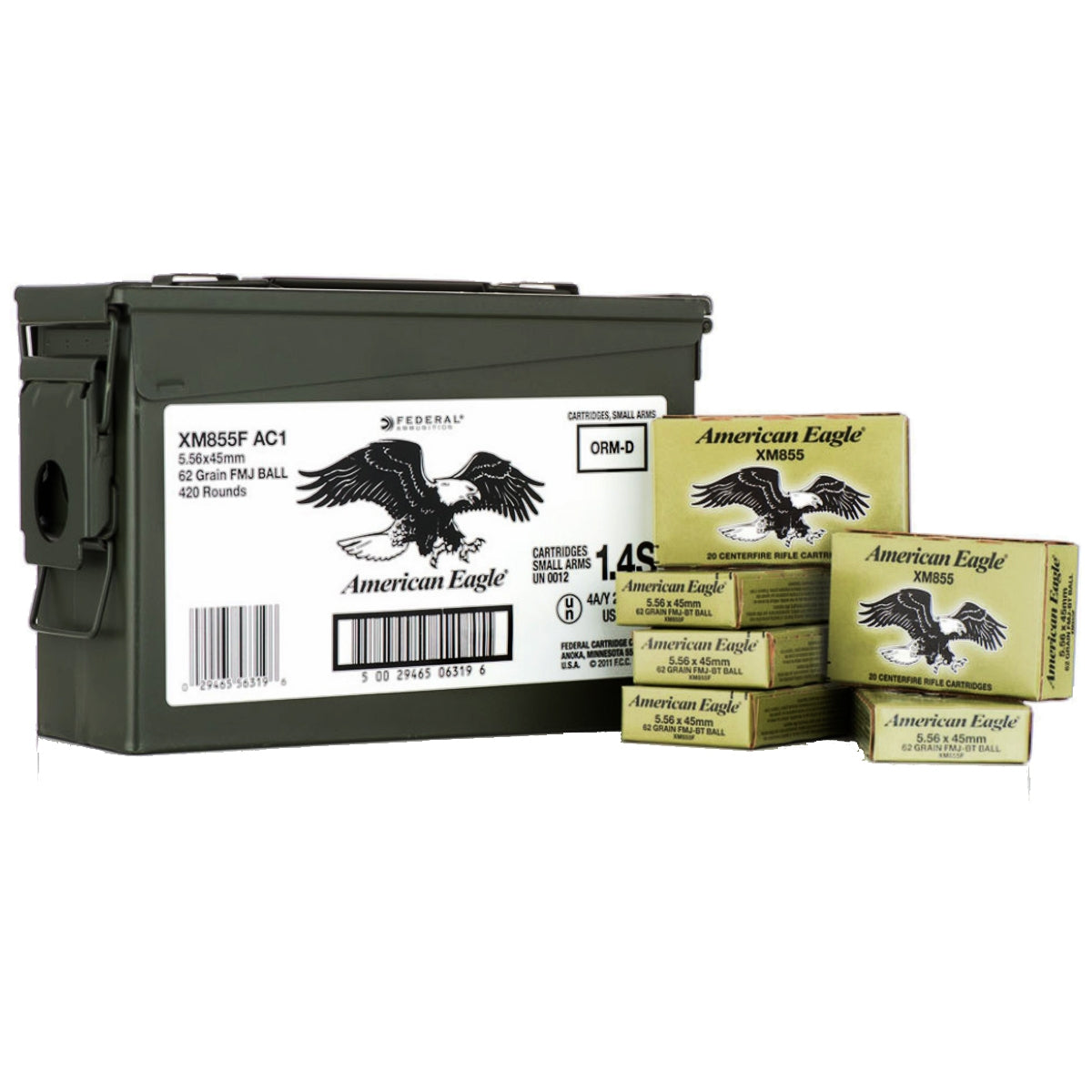 Federal 5.56x45mm NATO AMERICAN EAGLE Full Metal Jacket 62 Grain 420/Box