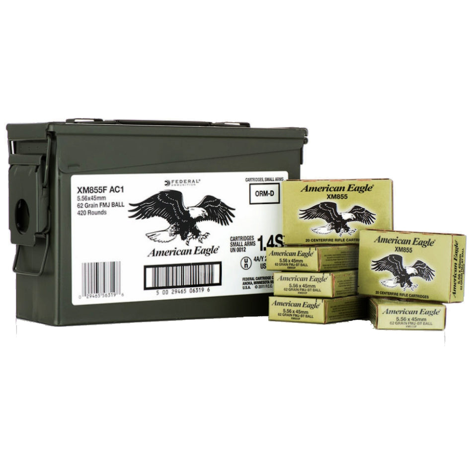 Federal 5.56x45mm NATO AMERICAN EAGLE Full Metal Jacket 62 Grain 420/Box