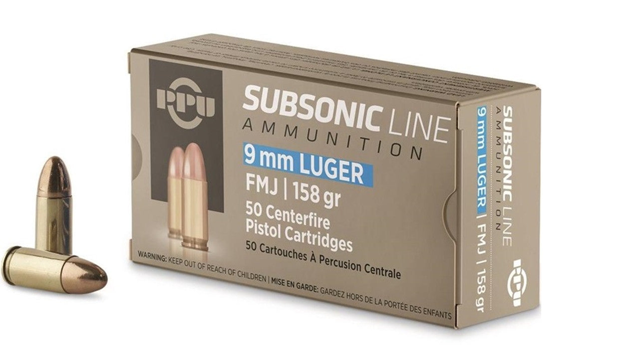 Prvi Partizan 9mm Luger / Parabellum SUBSONIC LINE Full Metal Jacket 158 Grain 50/Box