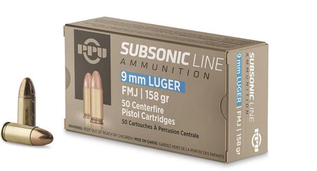 Prvi Partizan 9mm Luger / Parabellum SUBSONIC LINE Full Metal Jacket 158 Grain 50/Box