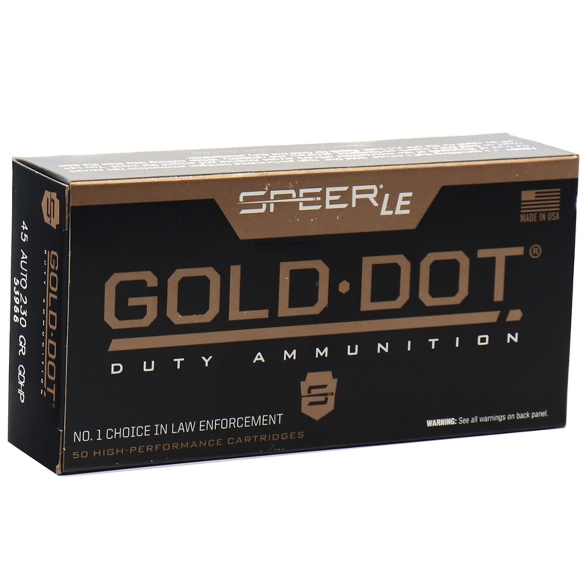 Speer .45 ACP/Auto Gold Dot LE Duty Jacketed Hollow Point 230 Grain 50/Box