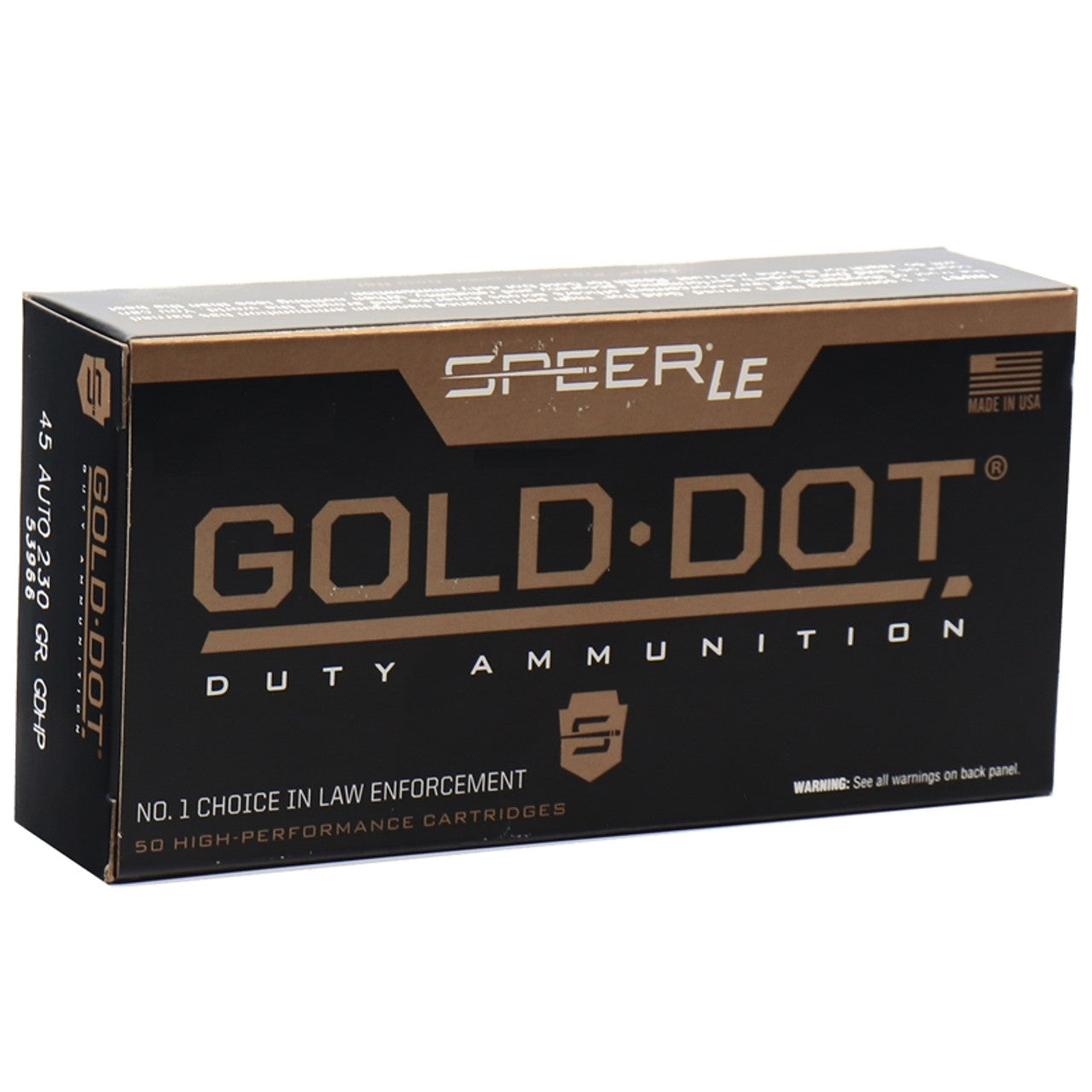Speer .45 ACP/Auto Gold Dot LE Duty Jacketed Hollow Point 230 Grain 50/Box