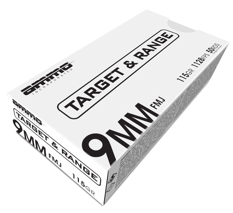 Ammo Inc 9mm Luger / Parabellum Target and Range Full Metal Jacket 115 Grain 50/Box