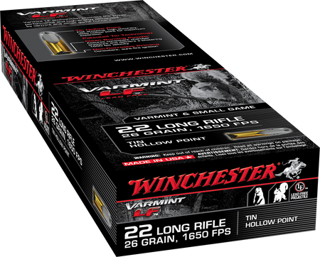 Winchester .22 Long Rifle VARMINT LF Lead Free Hunting Tin Hollow Point 26 Grain 50/Box