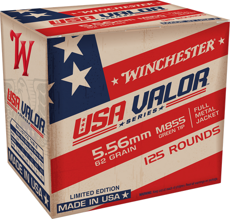 Winchester 5.56x45mm NATO USA Valor M855 Green Tip Full Metal Jacket 62 Grain 125/Box