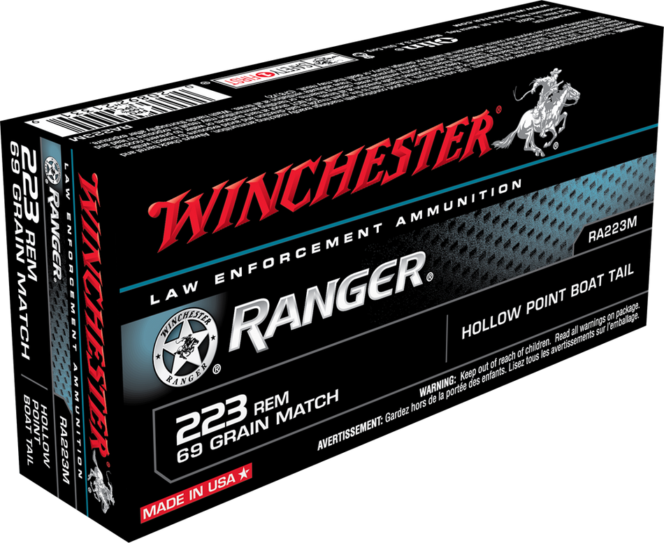 Winchester .223 Remington Ranger Hollow Point Boat Tail 69 Grain 20/Box
