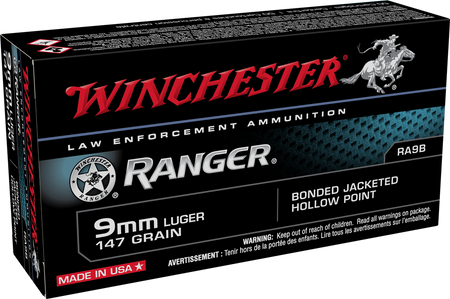 Winchester 9mm Luger / Parabellum Ranger LE Bonded Jacketed Hollow Point 147 Grain 50/Box