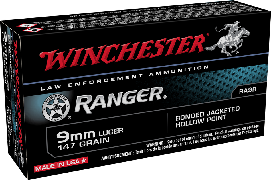 Winchester 9mm Luger / Parabellum Ranger LE Bonded Jacketed Hollow Point 147 Grain 50/Box
