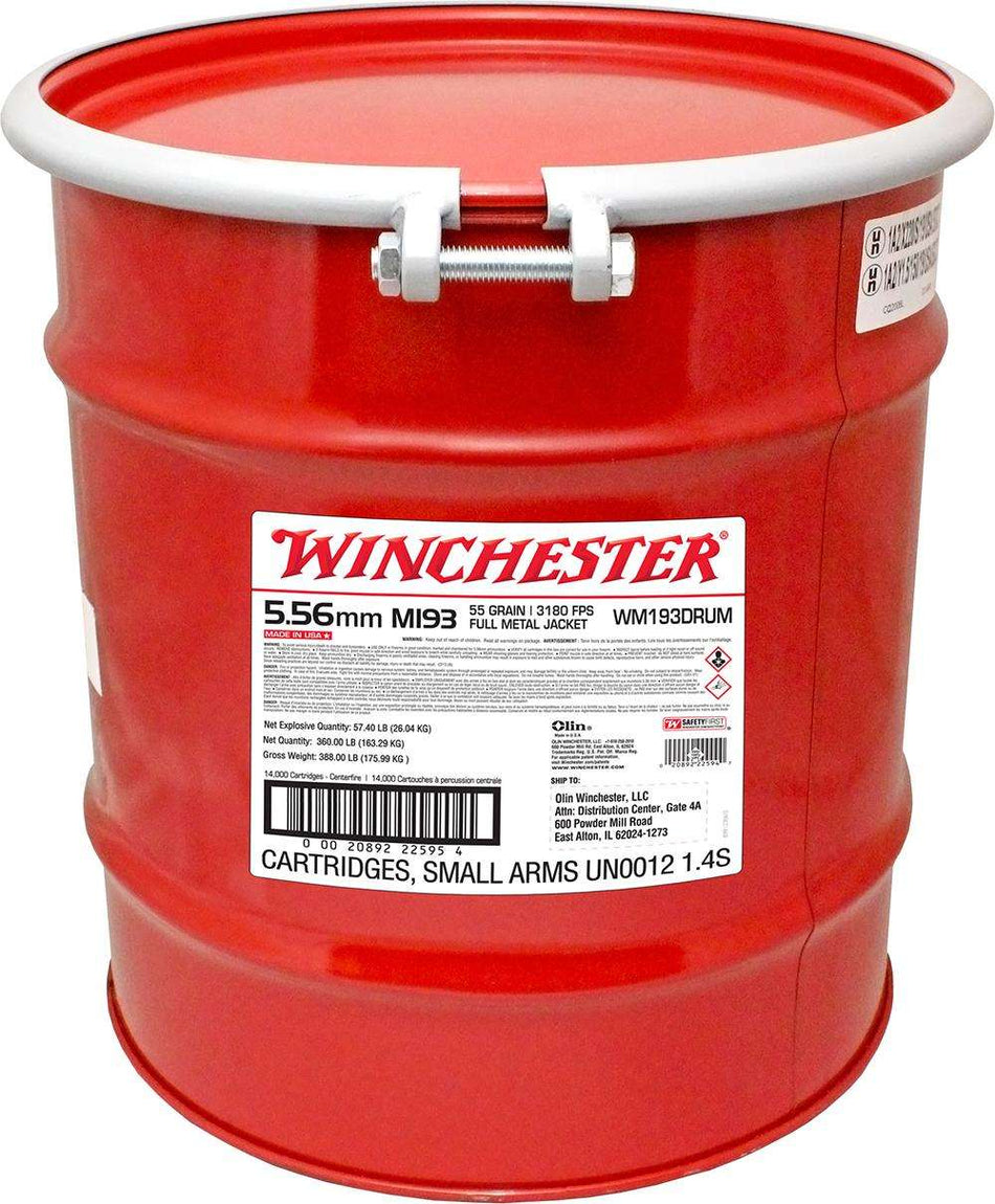 Winchester 5.56x45mm NATO USA M193 Drum Full Metal Jacket 55 Grain 14000/Box