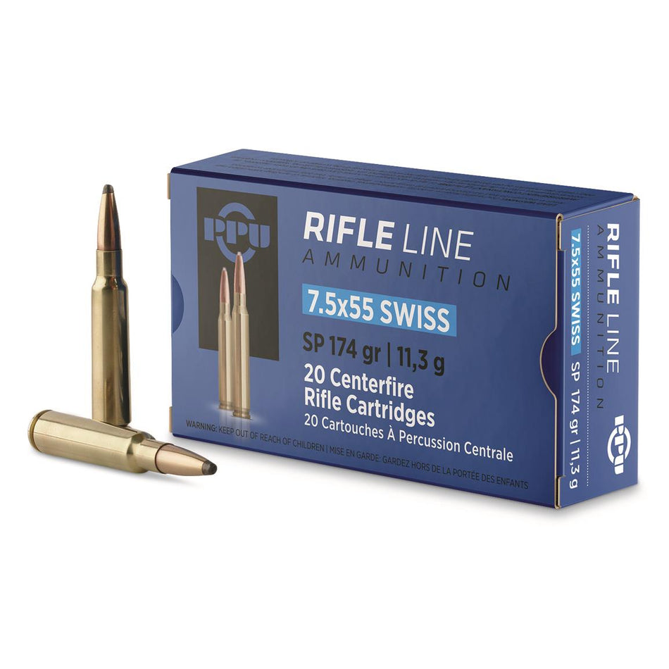 PPU 7.5 X 55 SWISS SP 174GR 20RD BOX 10 BOXES PER CASE