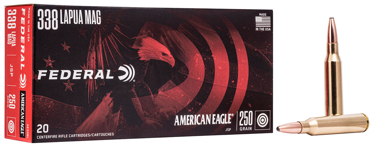 Federal .338 Lapua Magnum American Eagle Jacketed Soft Point 250 Grain 20/Box