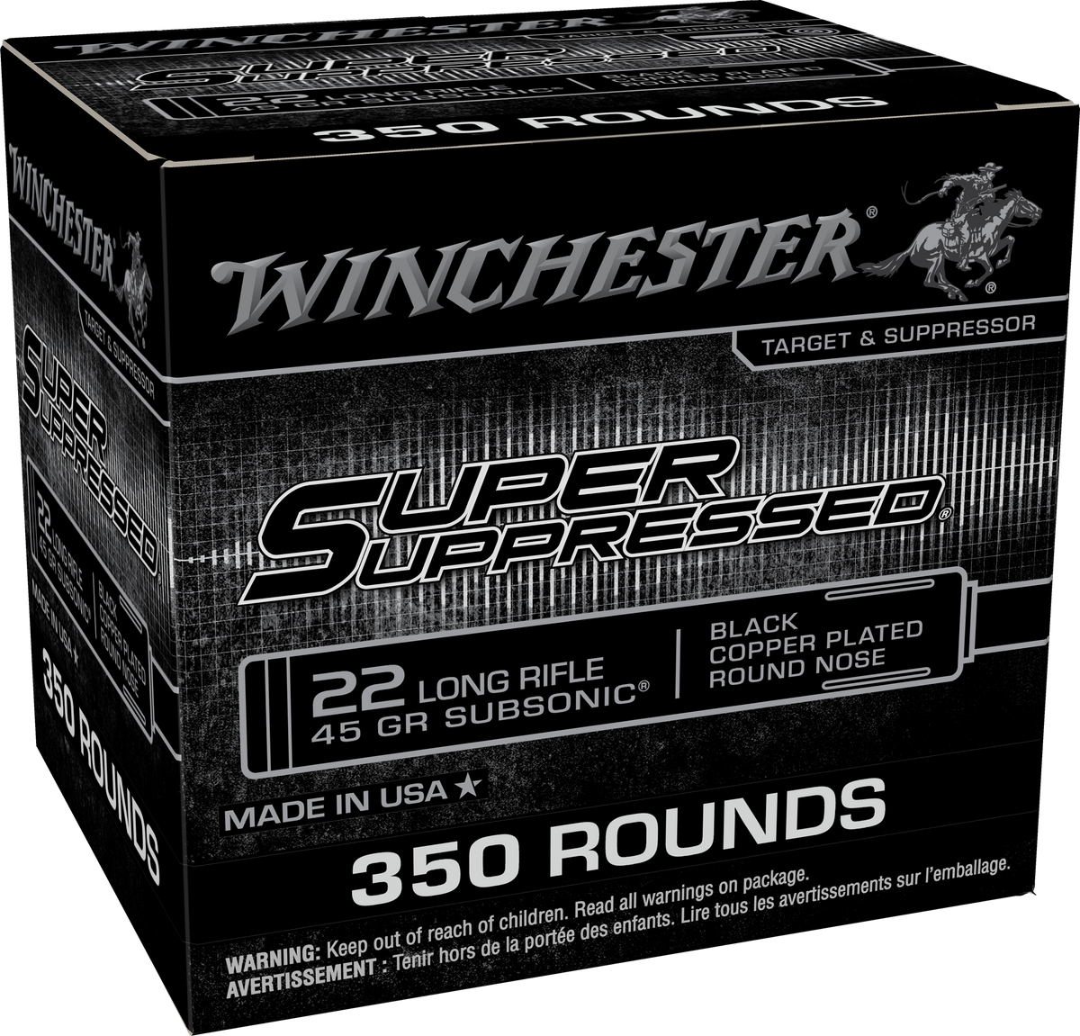 Winchester .22 Long Rifle SUPER SUPRESSED Jacketed Hollow Point 45 Grain 350/Box