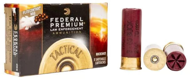 FEDERAL PREMIUM LE TACTICAL 12GA 2-3/4 8PLT 00BK FLITECONTROL WAD 5RD BX 250RD CASE