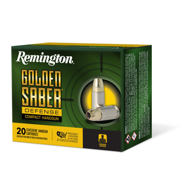 Remington 9mm Luger / Parabellum Golden Saber Defense Compact Brass Jacket Hollow Point 124 Grain 20/Box