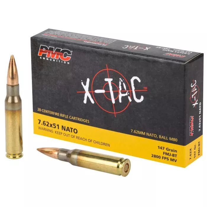PMC X-Tac 7.62x51mm NATO M80 BALL 147 gr FMJ-BT 20 Per Box - 500/Case