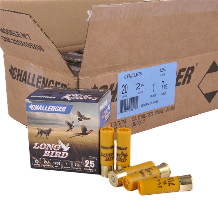 LONG BIRD 20 GAUGE 2-3/4" 1OZ 1250 FPS #7.5 250 CASE