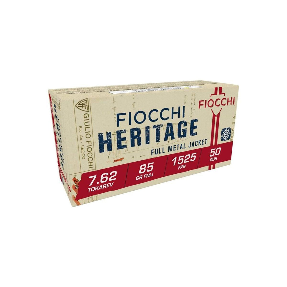 Fiocchi 7.62x25mm Tokarev Heritage Full Metal Jacket 88 Grain 50/Box 1525 FPS