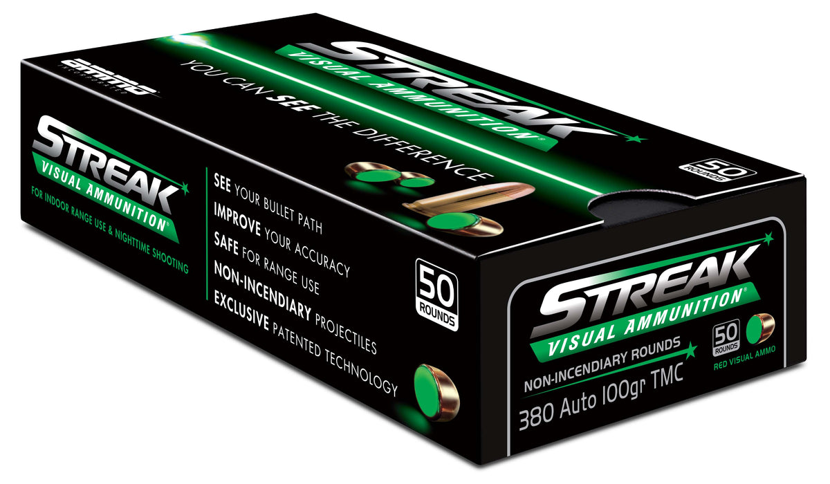 Ammo Inc .380 ACP/Auto Streak Visual (GREEN) Total Metal Case 100 Grain 50/Box