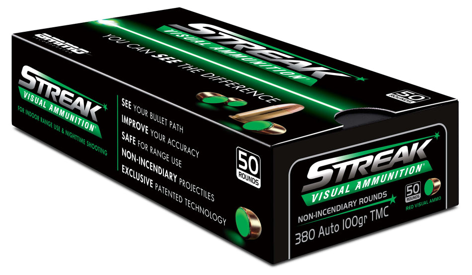 Ammo Inc .380 ACP/Auto Streak Visual (GREEN) Total Metal Case 100 Grain 50/Box